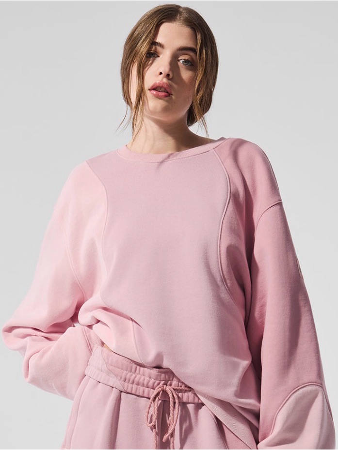 Alo Yoga Make Waves Crew Neck Pullover Sunset Pink Tonal S